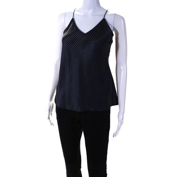 Theory Womens Navy Blue Silk Striped V-Neck Sleeveless Blouse Top Size P - Picture 2 of 6